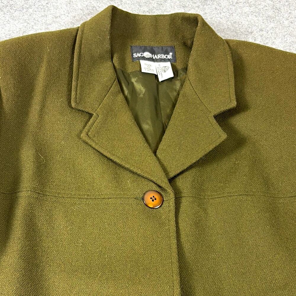 Sag Harbor Green Wool Button Front Lined Pocket Mid-Length Jacket Women's 12